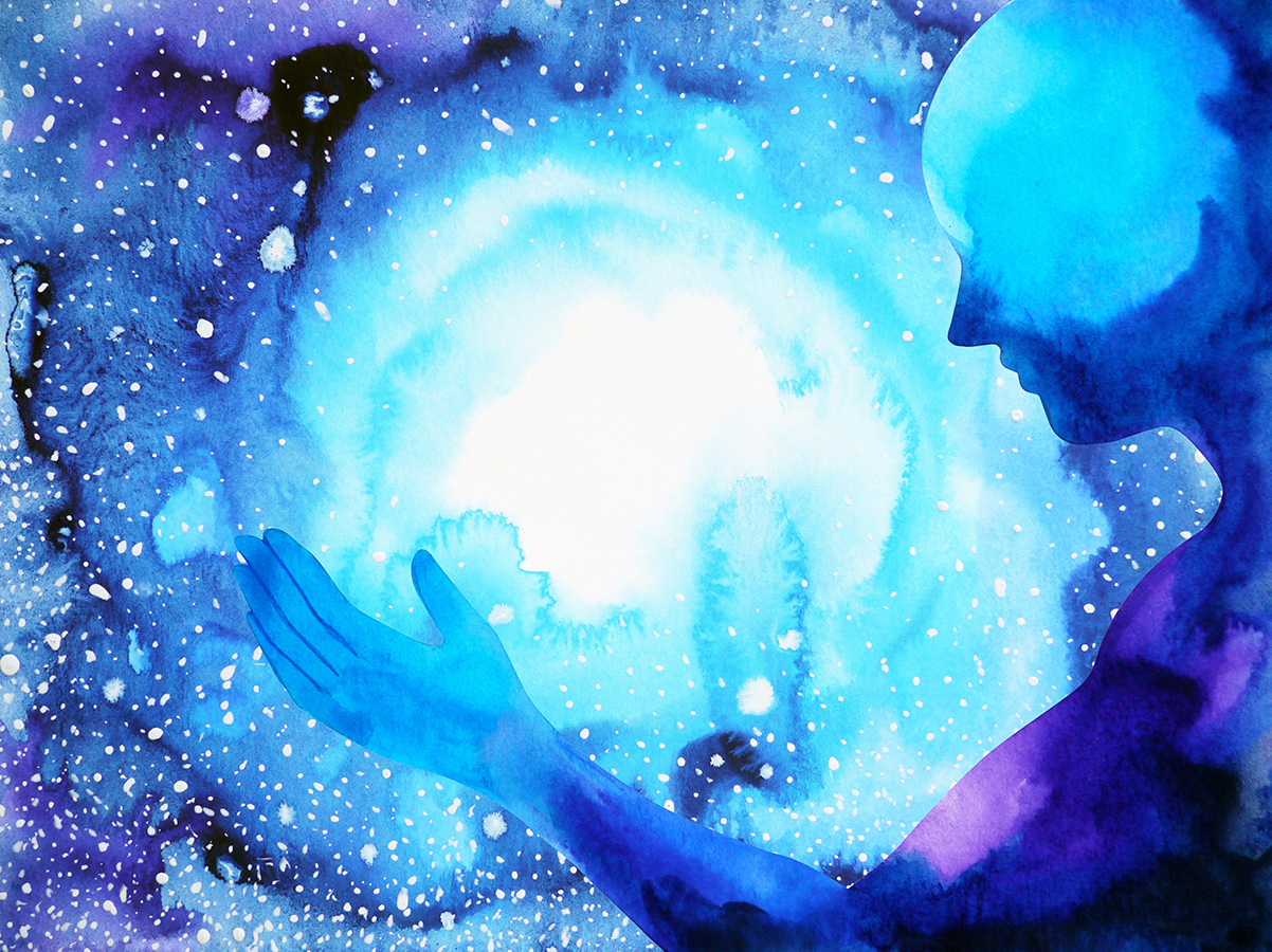 We are already connected Drawing of person part of the stars and universe