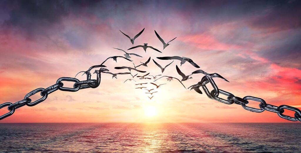 Chains breaking turning into birds