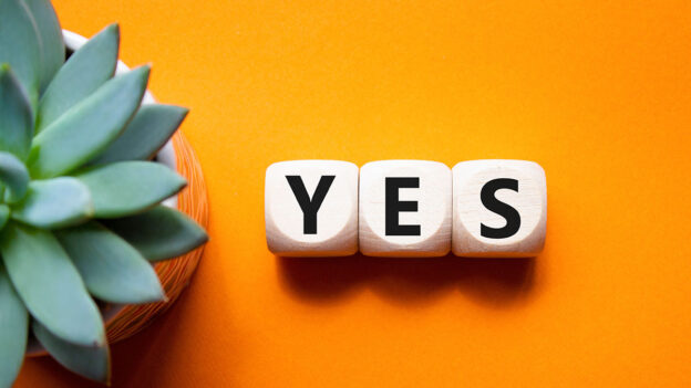 The letters YES in some dice like blocks