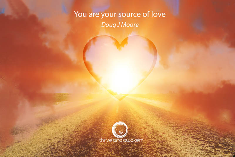 Blazing light coming from a heart. Quote from Doug: You are your source of love