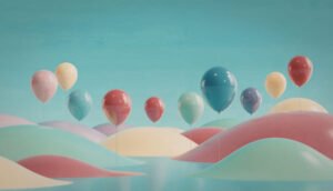 Surreal landscape of balloons